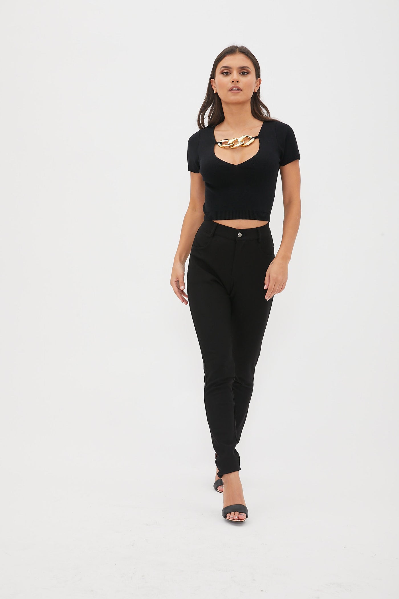 Black Label Black Crop top with Chain